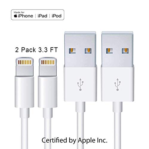 Product Cover [2Pack]iPhone Charger Lightning Cables (White 1M/3.3FT) Compatible iPhone X/8/7/6s/6/plus/5s/5c/SE,iPad Pro/Air/Mini,iPod Touch