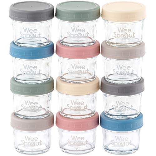 Product Cover Glass Baby Food Storage Containers | Set of 12 | 4 oz Glass Baby Food Jars with Lids | Freezer Storage | Reusable Small Glass Baby Food Containers | Microwave & Dishwasher Safe | for Infant & Babies