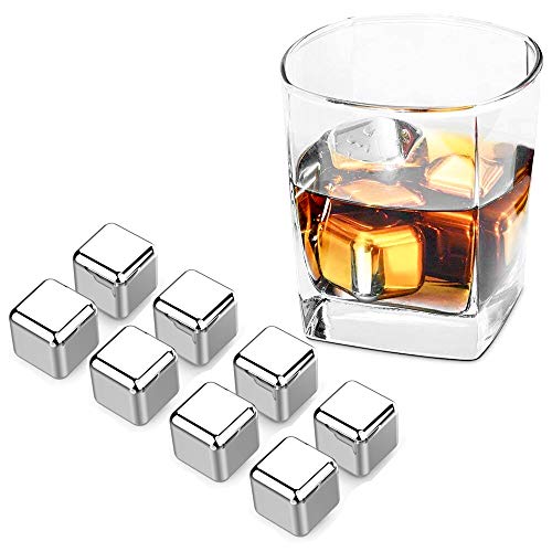 Product Cover GUAY BEBIDA Stainless Steel Chilling Ice Cubes with Pouch - Chillers On the Rocks Cold Drinks for Whiskey, Scotch, Bourbon, Soda, Beer - Silver - Set of 8