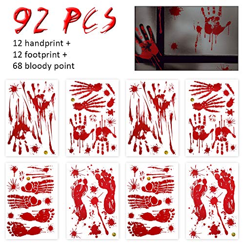 Product Cover iTech More Halloween Decorations Horror Bloody Handprint &Footprint Stickers Window Decals Wall Stickers Decor for Vampire Zombie Party Decorations Supplies 8 Sheets（92 Pcs）