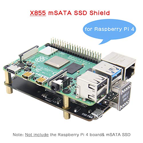 Product Cover Geekworm Raspberry Pi 4 mSATA Storage, Raspberry Pi 4 Model B mSATA SSD Expansion Board X855 USB3.0 Shield Compatible with Raspberry Pi 4B Only