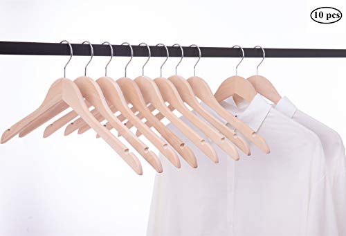 Product Cover Cocomaya 17.5 Inch Unfinished Natural Wooden Eco Hanger Coats Clothes Dress Shirts Hanger with 360 Swivel Hook, Pack of 10