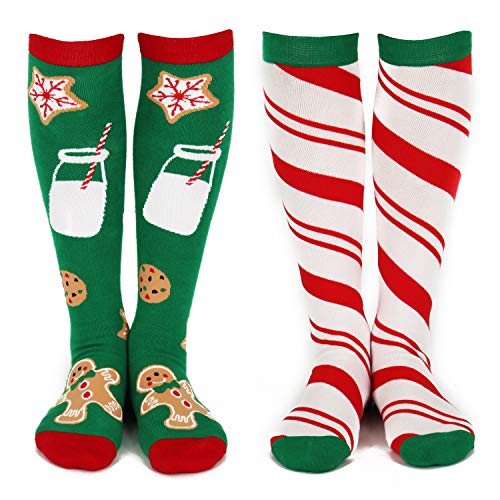 Product Cover Lavley - Womens - Knee High Novelty Christmas Socks - (Gnomes & Trees, Cookies & Candy) (Green and White)