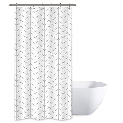 Product Cover Riyidecor Striped Herringbone Chevron Shower Curtain Panel 36x72 Inch Plastic Hooks 12 Pack White Geometric Decor Fabric Bathroom Set Polyester Waterproof