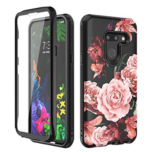 Product Cover SKYLMW Case for LG G8 ThinQ 2019,[Built in Screen Protector] Shockproof Anti-Scratch Full Body Hard Plastic & Soft TPU Three Layer Protection Rugged Cover for LG G8 for Women Flower