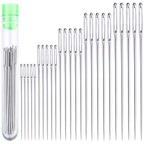 Product Cover 25 Large Eye Stitching Needles - 5 Sizes Big Eye Hand Sewing Needles in Clear Storage Tube