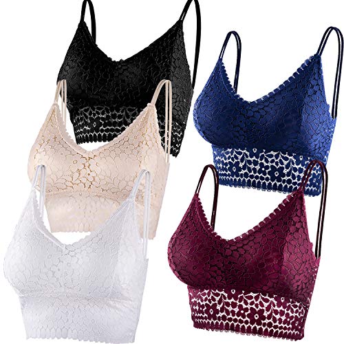 Product Cover SIQUK 5 Pieces Lace Bralette Padded Lace Bandeau Bra with Straps Tube Bra Lace Camisole with Removable Pads for Women Girls