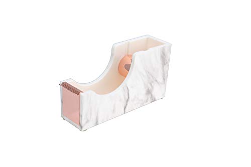Product Cover Acrylic Desktop Tape Dispenser, LUYING Marble Tape Cutter Rose Gold Metal Core Tape Holder Office Supplies