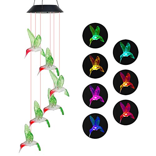 Product Cover Wind Chime Outdoor Color-Changing Waterproof Mobile Romantic Led Solar Powered Hummingbird Wind Chimes Lights for Home, Indoor, Yard, Patio, Night Garden, Party, Valentines Gift, Festival Decor