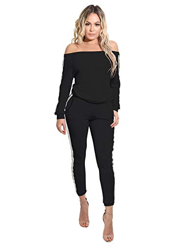 Product Cover YrouGra Womens Casual 2 Piece Tracksuit Outfits Sexy Off Shoulder Sweatsuits Set Black S