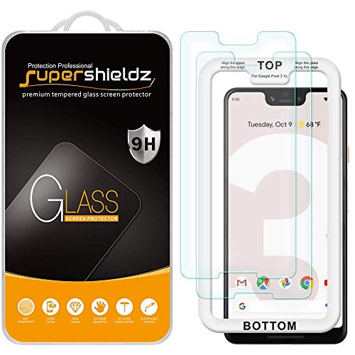 Product Cover (2 Pack) Supershieldz for Google (Pixel 3 XL) Tempered Glass Screen Protector with (Easy Installation Tray) 0.33mm, Anti Scratch, Bubble Free