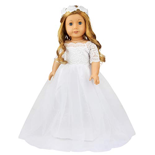 Product Cover ZITA ELEMENT 1 Set Quality Handmade 18 Inch Doll Bride Wedding Dress with Headband for American Doll Girl Party Gown Dress Clothes Outfits and Hair Accessories