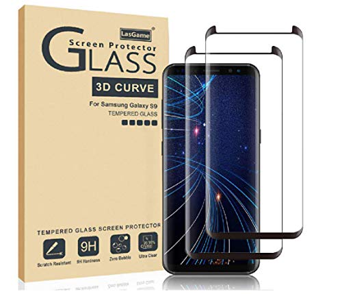 Product Cover LasGame Glass Screen Protector for Samsung Galaxy S9,[2 Pack] 3D Curved Tempered Glass, Dot Matrix with Easy Installation Tray, Case Friendly