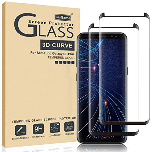Product Cover LasGame Glass Screen Protector for Samsung Galaxy S8 Plus,[2 Pack] 3D Curved Tempered Glass, Dot Matrix with Easy Installation Tray, Case Friendly