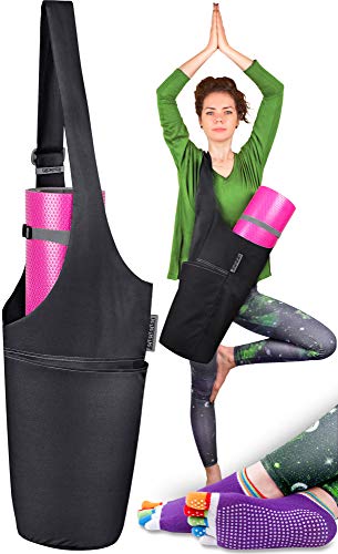 Product Cover Jambala Large Yoga Mat Bag Carrier and Socks Bundle, 4 Pockets (I Want This Midnight Black & Ash Gray)