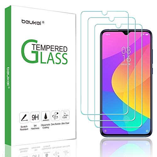 Product Cover (3 Pack) Beukei for Xiaomi Mi A3 Screen Protector Tempered Glass, Glass with 9H Hardness, with Lifetime Replacement Warranty