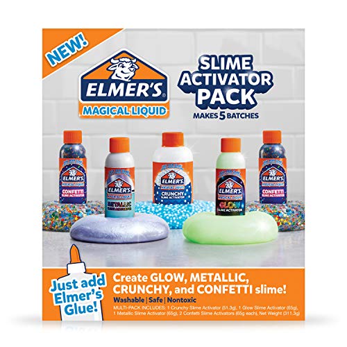 Product Cover Elmer's Slime Activator Variety Pack | Magical Liquid Glue Slime Activator, 5 Count, Makes Confetti, Glow In The Dark, Metallic, and Crunchy Slime
