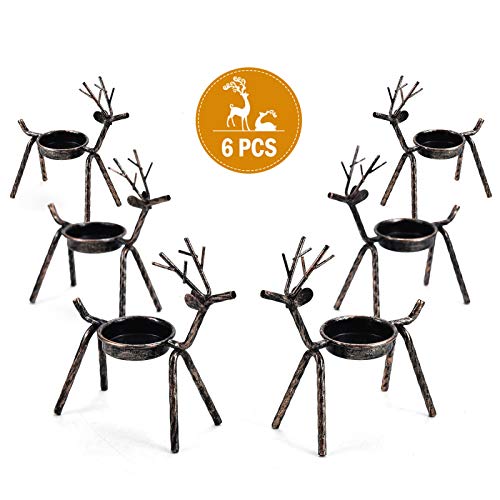 Product Cover Rocinha Reindeer Candle Holder, Set of 6 Tea Candles Holders Holiday Candlestick Christmas Decoration for Home, Table, Fireplace, Window