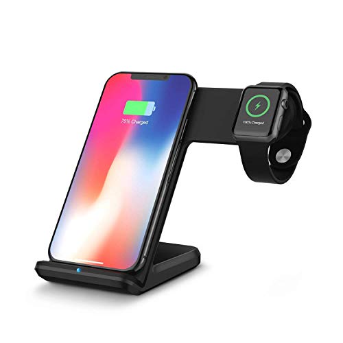 Product Cover Onetopp Wireless Charger Stand for iPhone 8/8Plus/iPhone X/XS/XR/XS MAX, Qi Fast Charging Station for Apple Watch Series 1,2,3,4, 2 in 1 Charge Dock for iWatch