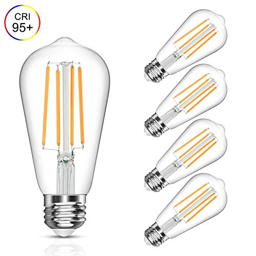 Product Cover Vintage LED Edison Bulb, 6W, Equivalent 60W, Soft White 2700k, Non-Dimmable Led Filament Light Bulb, E26 Base, High CRI 95+ Eye Protection Led Bulb, Clear Glass for Home Bathroom Kitchen, Pack of 5
