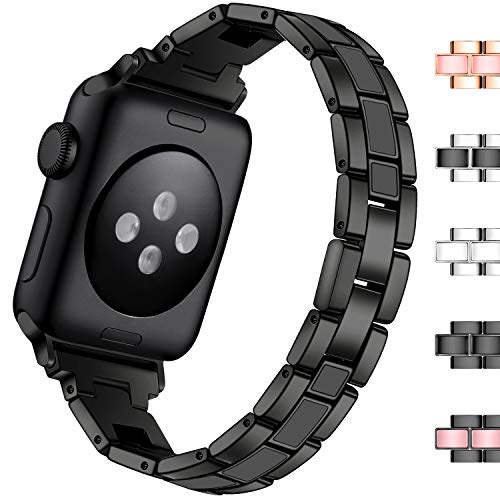 Product Cover Haveda Stainless Steel Replacement for Apple 4 Watch Band 40mm Series 5 Series 4, Slim 38mm Women Apple Watch Band Unique Metal Wrist Strap Bracelet for iWatch Series 3 2 1, Girls Wristband (Black)