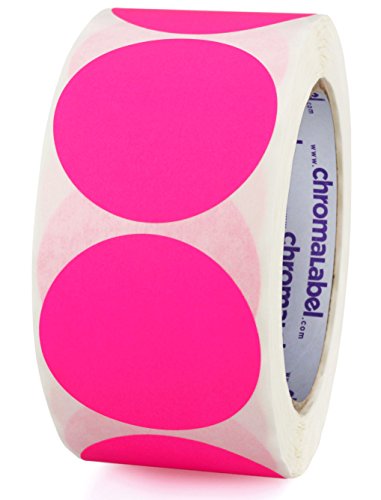 Product Cover ChromaLabel 2 Inch Round Removable Color-Code Dot Stickers, 500 per Roll, Fluorescent Pink