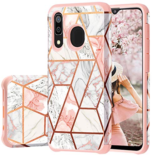 Product Cover Fingic Samsung Galaxy A50 Case, Galaxy A30 Case/ A20 Case, Rose Gold Marble Design Shiny Glitter Bumper Hybrid Hard PC Soft Rubber Silicone Cover Anti-Scratch Shockproof Protective Case 2019
