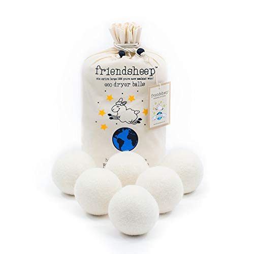 Product Cover Wool Dryer Balls by Friendsheep 6 Pack XL Organic Premium Reusable Cruelty Free Handmade Fair Trade No Lint Fabric Softener White -