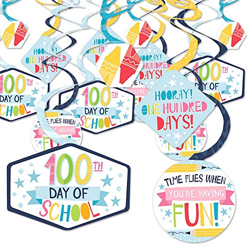 Product Cover Big Dot of Happiness Happy 100th Day of School - 100 Days Party Hanging Decor - Party Decoration Swirls - Set of 40