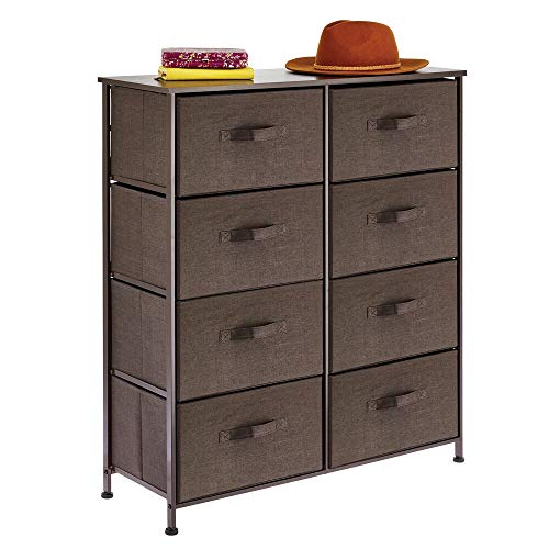 Product Cover mDesign Vertical Dresser Storage Tower - Sturdy Steel Frame, Wood Top, Easy Pull Fabric Bins - Organizer Unit for Bedroom, Hallway, Entryway, Closets - Textured Print - 8 Drawers - Espresso Brown