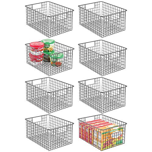 Product Cover mDesign Farmhouse Decor Metal Wire Food Storage Organizer Bin Basket with Handles - for Kitchen Cabinets, Pantry, Bathroom, Laundry Room, Closets, Garage - 12 Inches - 8 Pack - Graphite Gray