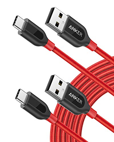 Product Cover Anker [2-Pack 10ft] Powerline+ USB-C to USB-A, Double-Braided Nylon USB Type C Cable, for Samsung Galaxy S10/ S9 / S9+ / S8 / S8+ / Note 8, LG V20 / G5 / G6, and More (Red)