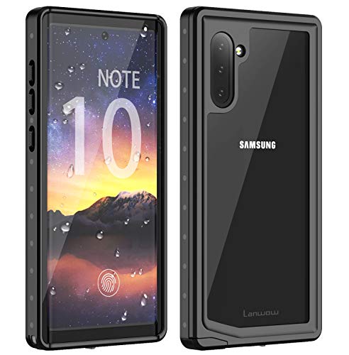 Product Cover Lanwow Galaxy Note 10 Waterproof Case, Galaxy Note 10 Case with Screen Protector Support Wireless Charging Shockproof Dirtproof Waterproof Case for Samsung Galaxy Note 10（6.3 inches）- Black