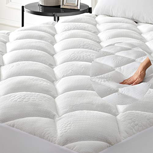 Product Cover GIGIZAZA Queen Size Mattress Pad Cover Topper,Extra Thick Quilted Fitted Mattress Pad Protector,Cooling Cotton Pillow Topper Bed Bug Deep Pocket Mattress Pad