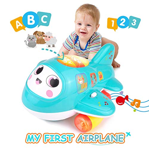 Product Cover KidPal Baby Toys, My First Plane Baby Toy for Age 1 2+ Year Old Boy & Girl with Music and Light, Electronic Smart Wheel Moving Toys Encorage to Crawling, Musical Baby Toy Car for 1 2 3 + Year Old Jet