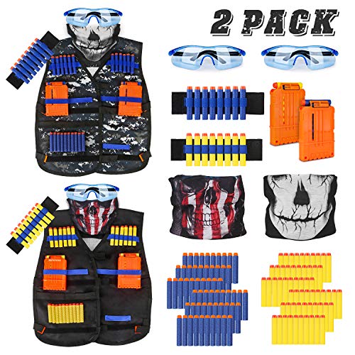 Product Cover Kids Tactical Vest Kit for Nerf Guns Series with Refill Darts,Dart Pouch, Reload Clips, Tactical Mask, Wrist Band and Protective Glasses for Boys(2 Pack)