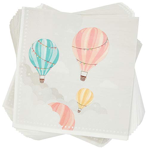 Product Cover Sparkle and Bash Baby Shower Paper Napkins, Hot Air Balloon, 100 Pack, 6.5 in