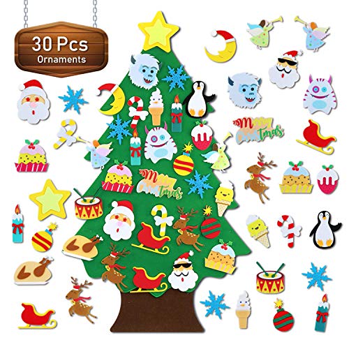 Product Cover TOBEHIGHER Felt Christmas Tree - 3.1 FT Wall Felt Christmas Tree for Kids with 30 pcs Ornaments, DIY Xmas Gifts for Christmas Decorations