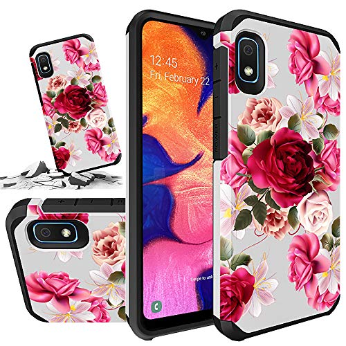 Product Cover Red Floral Phone Case Compatible for [ Samsung Galaxy A10e ] [ Storm Buy ] Shockproof 3D Textured Vibrant Rubber Cover for A10e (Red Floral)