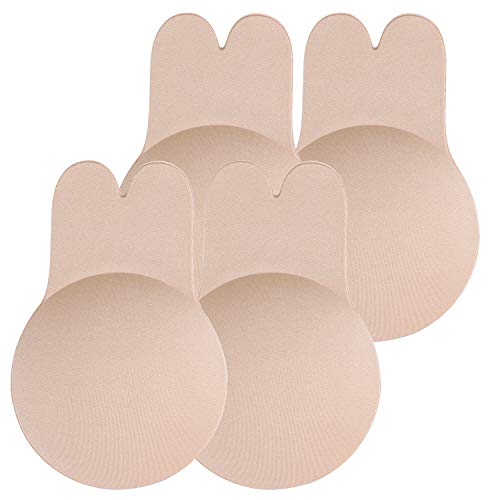 Product Cover Rabbit Sticky Bra Push up Women D/DD Cup,2 Pairs Beige,Plus Size Nipplecovers Invisible Adhesive Backless Strapless Bras Lift for Large Breasts