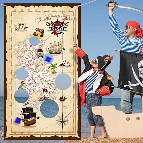 Product Cover Pirate Bean Bag Toss Game Pirate Treasure Hunt Toss Games with 3 Bean Bags, Pirate Theme Party Decorations and Supplies
