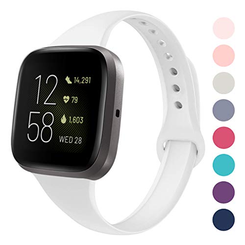Product Cover DYKEISS Sport Slim Silicone Band Compatible with Fitbit Versa/Versa Lite Edition, Thin Soft Narrow Silicone Replacement Strap Wristband Accessory for Fitbit Versa Smart Watch (Small, White)