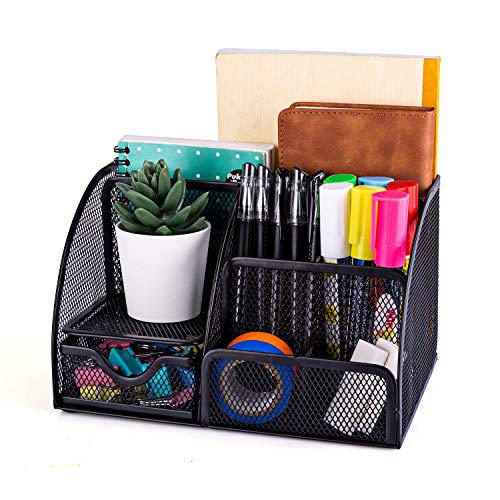 Product Cover MDHAND Office Desk Organizers and Accessories, Mesh Desk Organizer with 6 Compartments + Drawer