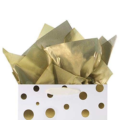 Product Cover 60Pcs Premium Metallic Gold Foil Gift Tissue Paper Wrapping Sheet Bulk, 20X26 Inch,100% Recyclable,for Christmas Birthday Party Wrap Accessory, Fringes,Shredded Fill, Piñata,Pompom,Confetti,Wine Gifts