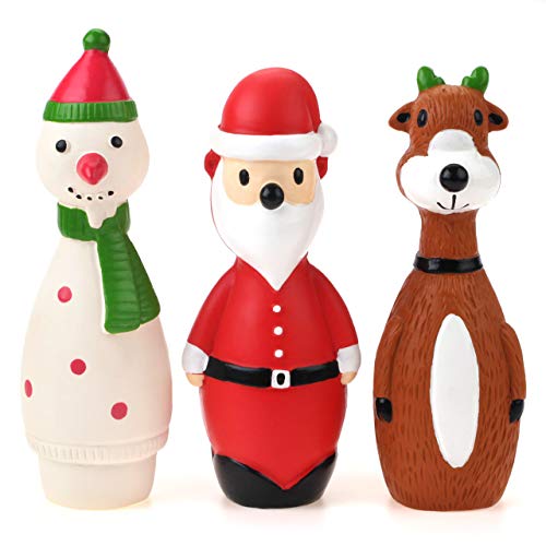 Product Cover Chiwava 3 Pack Small Christmas Dog Toys for Interactive Dogs Latex Squeaky Santa Toy