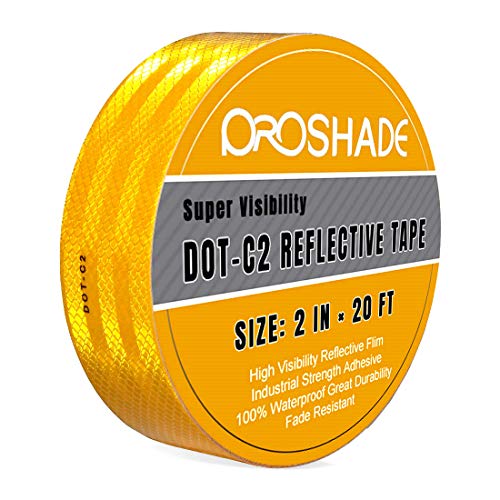 Product Cover DOT-C2 Reflective Tape, Yellow Safety Warning Hazard Caution Conspiciuity Tape For School Bus Truck Trailer Boat Semi Motorcycle Bike and Helmet Waterproof (2'' × 20')
