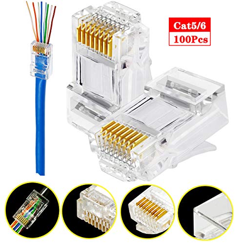 Product Cover RJ45 Cat6 Cat5 Connector Gold Plated 8P8C Ethernet Pass Through Plug(100Pack)