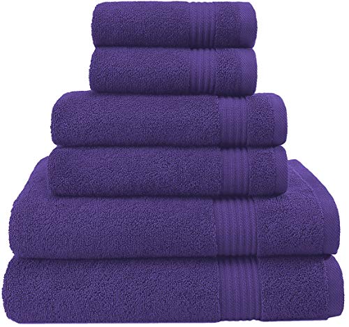 Product Cover Hotel & Spa Quality, Absorbent and Soft Decorative Kitchen and Bathroom Sets, Cotton, 6 Piece Turkish Towel Set, Includes 2 Bath Towels, 2 Hand Towels, 2 Washcloths, Violet Purple