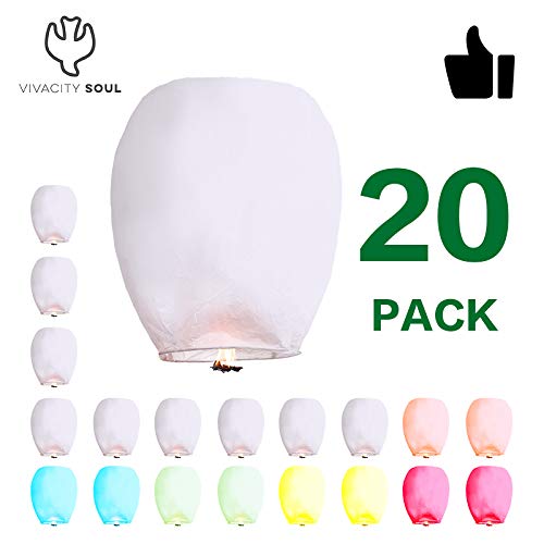 Product Cover Premium Chinese Sky Lanterns 2019-2020 Edition | Authentic Kongming Lantern | Approved Gold Safety Standards | White and Colored Together, 20pcs. - 100% Biodegradable and Environment Friendly.