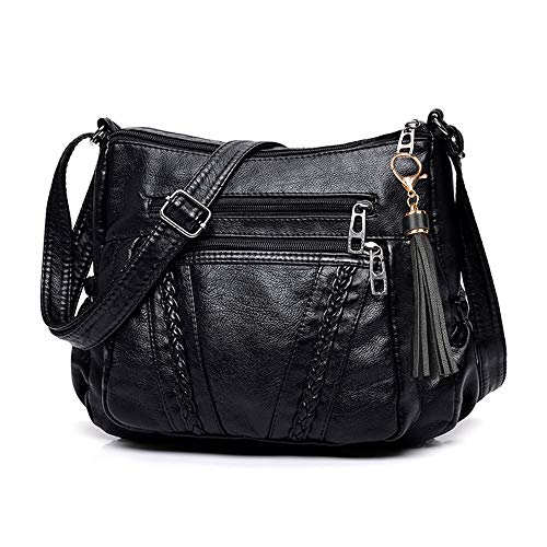 Product Cover Crossbody Bags For Women Pocketbooks Soft PU Leather Purses and Handbags Multi Pocket Shoulder Bag (black-2)